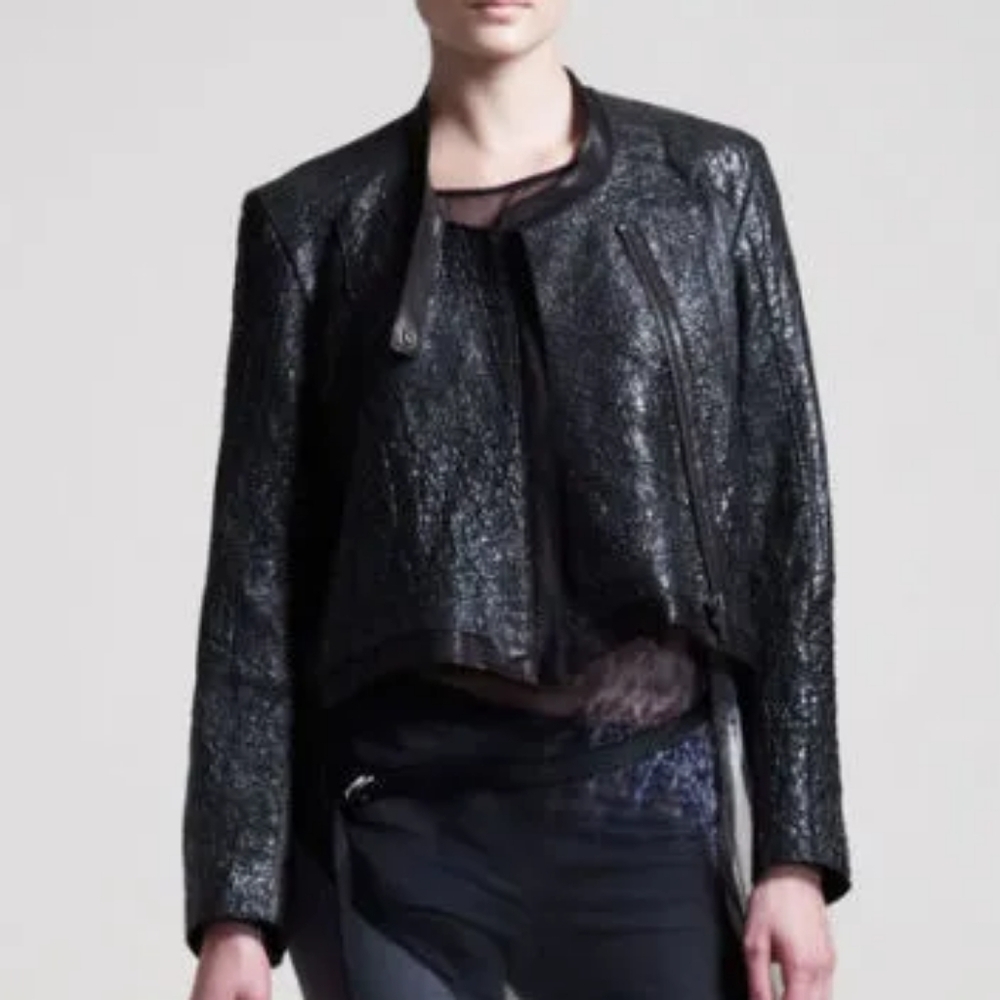 HELMUT LANG Crystal Lamb Cropped Leather Black dress-y jacket/coat Large